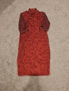Rust Red Traditional Mandarin Collar Dress